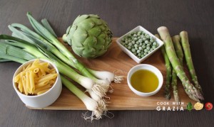 ingredients spring pasta vegetables