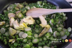 skillet and spring vegetables