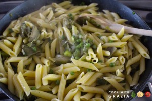 add pasta to spring vegetables
