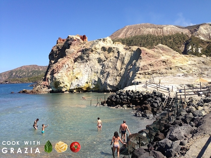 Vulcano island mud bath beach