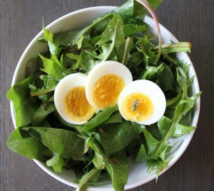 salad with dandelions capers eggs