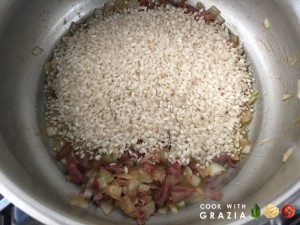 rice toasting with prosciutto