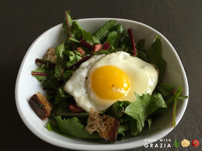 dandelion pancetta egg