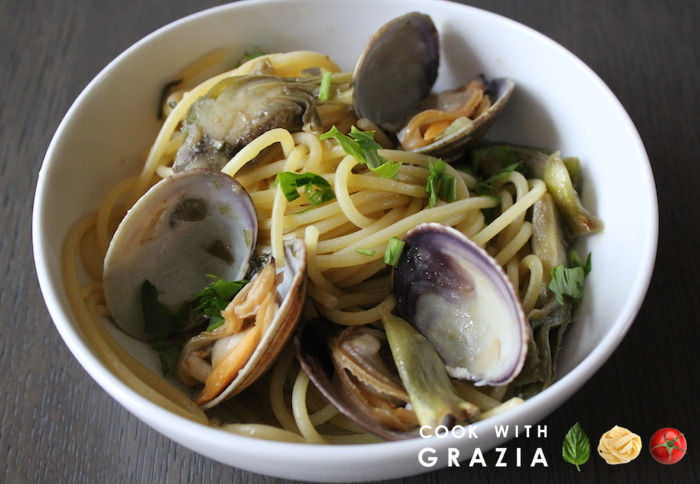 done pasta artichokes clams