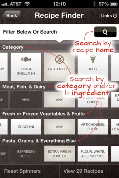 Recipe finder for iOS Cook with Grazia App